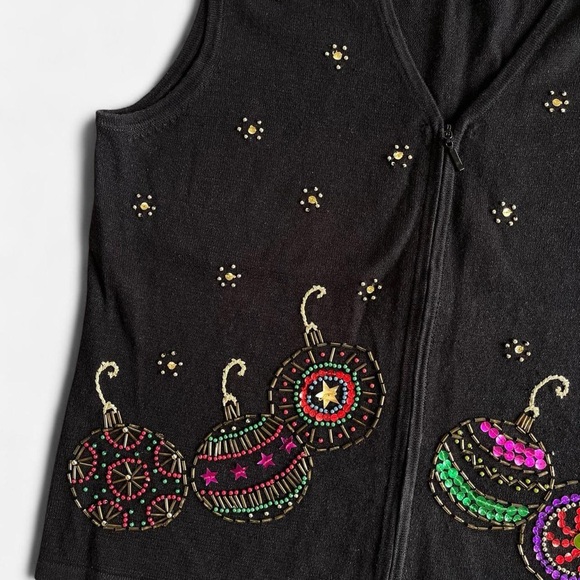 Mercer Street Studio Embellished Beaded Zippered Christmas Holiday Vest - Picture 4 of 7